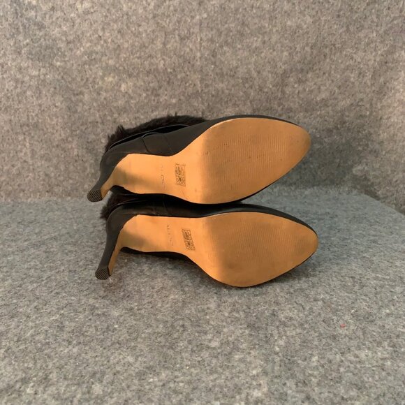 Aldo Women's Black Leather Pull Up Bootie Faux Fur Side Buckle Strap Ankle Boots - Picture 11 of 11